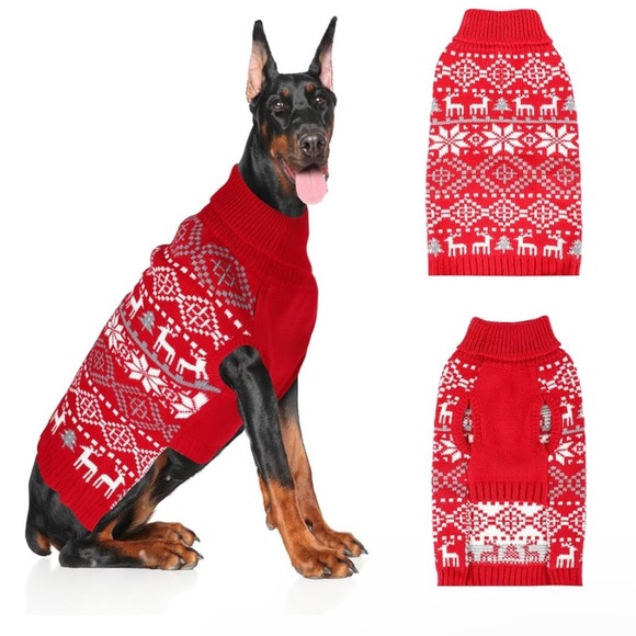 NEW! Holiday Dog Sweater Leash Hole Pullover Knit Turtleneck Red White  XXL - Picture 1 of 15